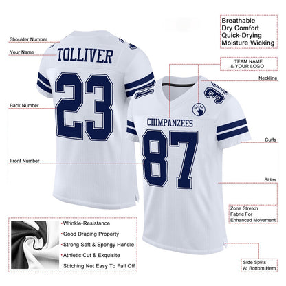 Custom White Navy White Mesh Authentic Football Jersey, Team Jerseys Football, Custom Football Jersey