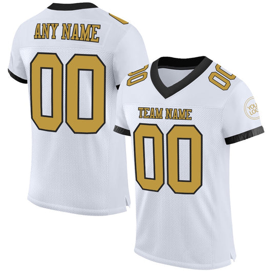 Custom White Old Gold Black Mesh Authentic Football Jersey, Team Jerseys Football, Custom Football Jersey