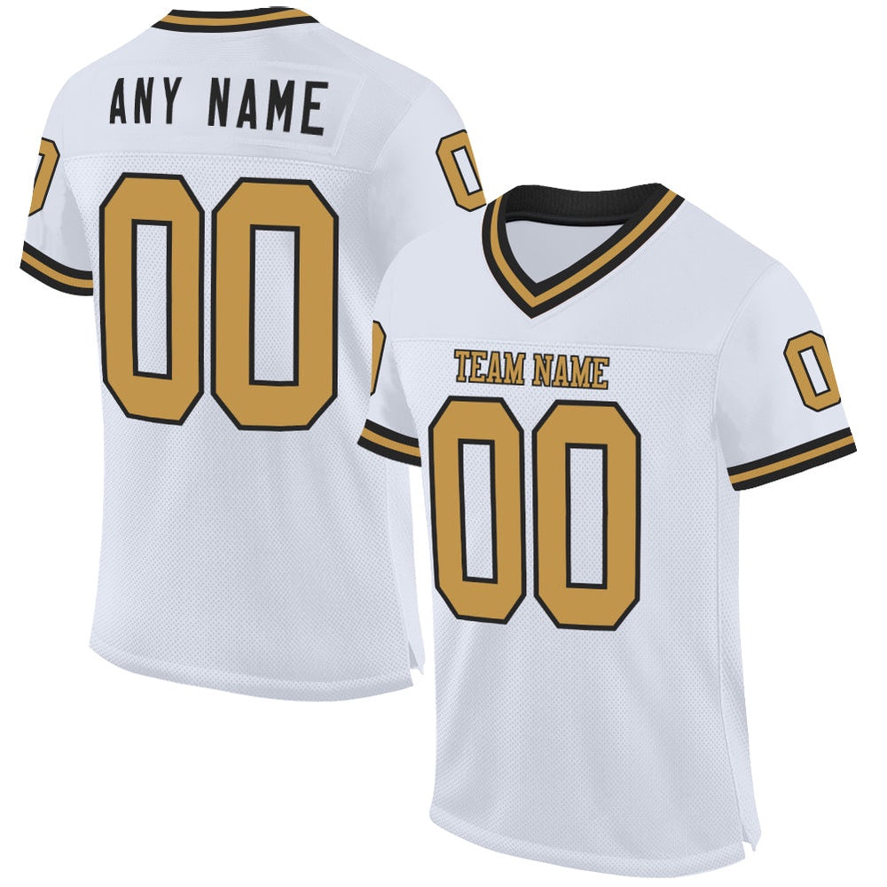 Custom White Old Gold Black Mesh Authentic Throwback Football Jersey, Team Jerseys Football, Custom Football Jersey