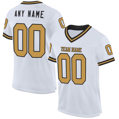 Custom White Old Gold Black Mesh Authentic Throwback Football Jersey, Team Jerseys Football, Custom Football Jersey