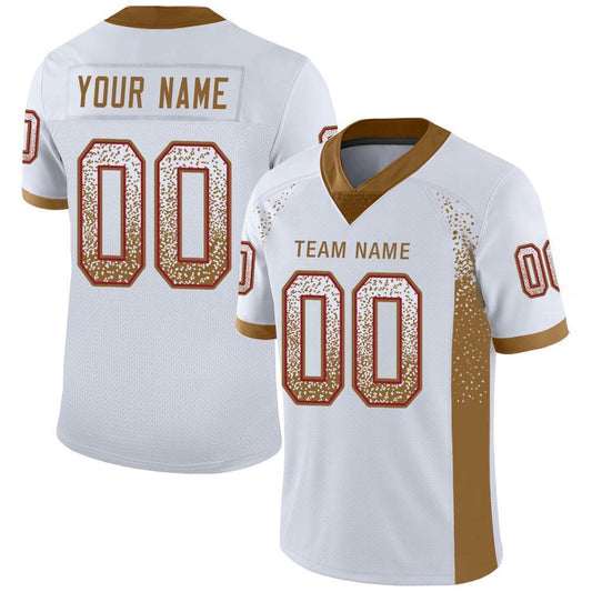 Custom White Old Gold Red Mesh Drift Fashion Football Jersey, Team Jerseys Football, Custom Football Jersey