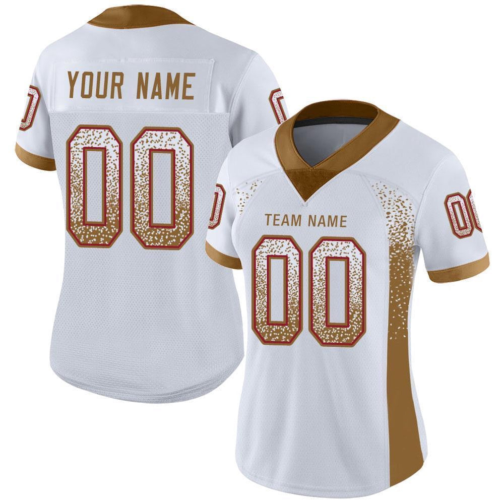 Custom White Old Gold Red Mesh Drift Fashion Football Jersey, Team Jerseys Football, Custom Football Jersey