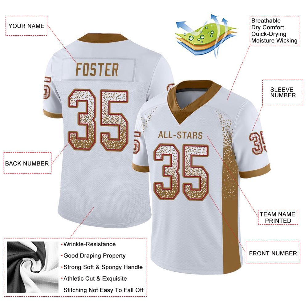 Custom White Old Gold Red Mesh Drift Fashion Football Jersey, Team Jerseys Football, Custom Football Jersey