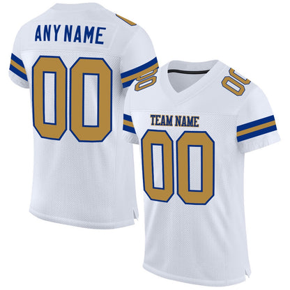 Custom White Old Gold Royal Mesh Authentic Football Jersey, Team Jerseys Football, Custom Football Jersey