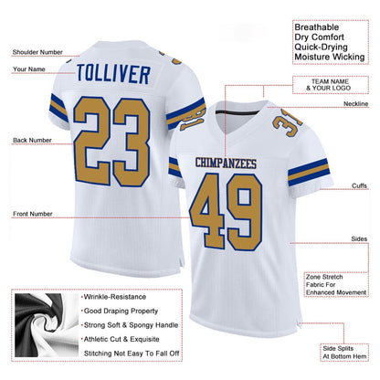 Custom White Old Gold Royal Mesh Authentic Football Jersey, Team Jerseys Football, Custom Football Jersey