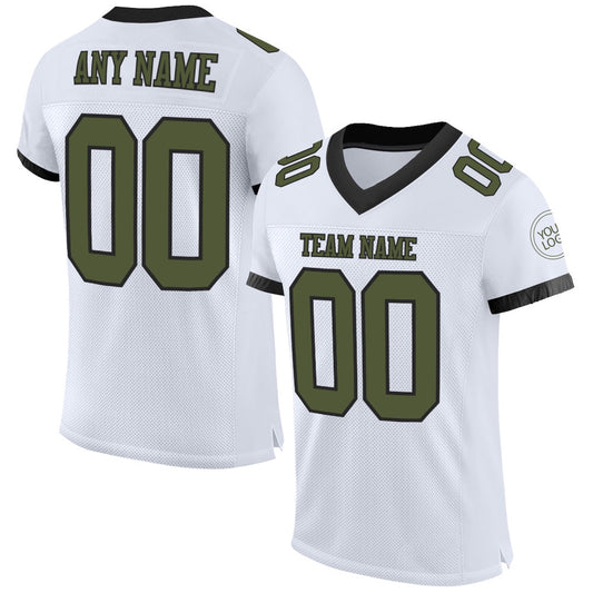 Custom White Olive Black Mesh Authentic Football Jersey, Team Jerseys Football, Custom Football Jersey