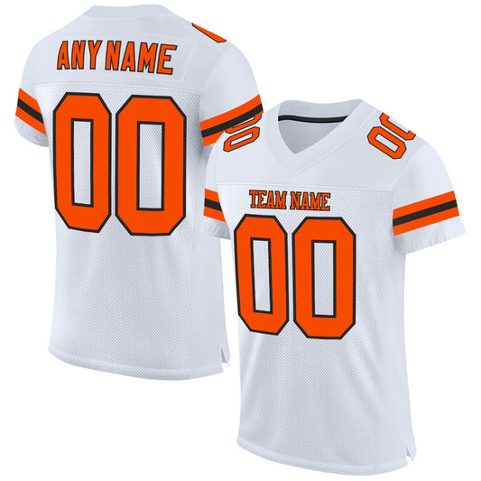 Custom White Orange Black Mesh Authentic Football Jersey, Team Jerseys Football, Custom Football Jersey