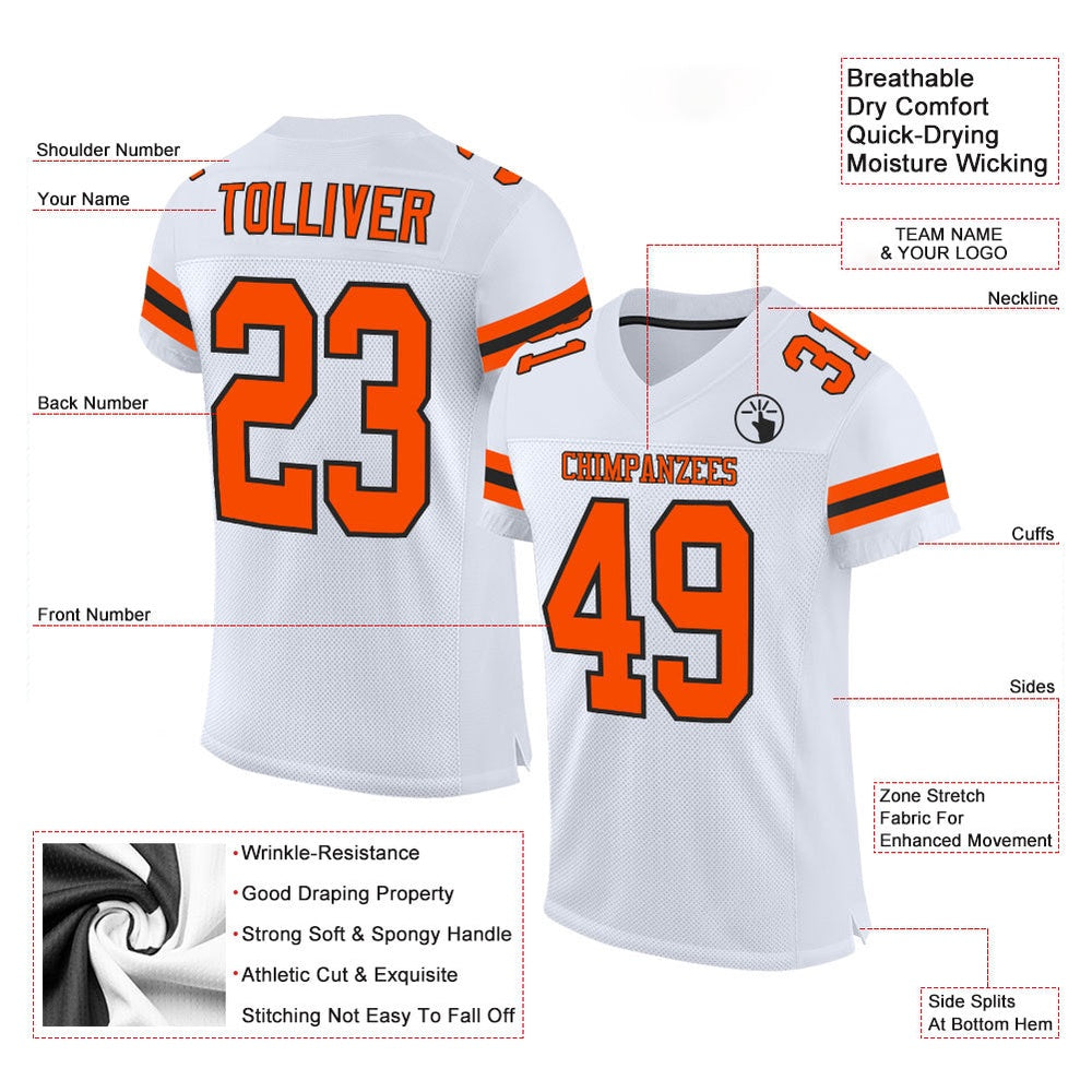 Custom White Orange Black Mesh Authentic Football Jersey, Team Jerseys Football, Custom Football Jersey