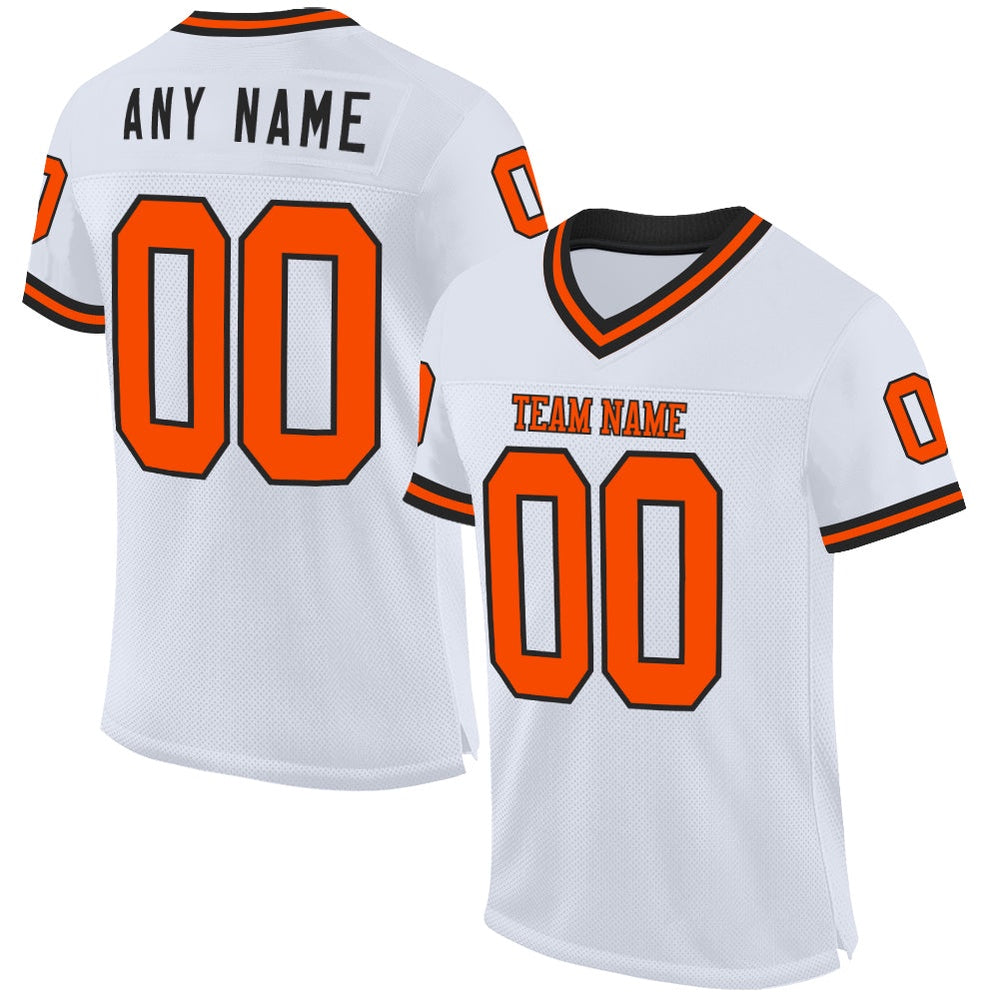Custom White Orange Black Mesh Authentic Throwback Football Jersey, Team Jerseys Football, Custom Football Jersey