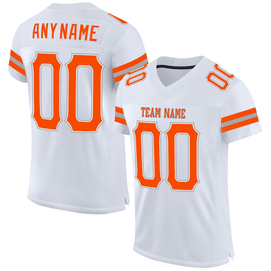 Custom White Orange Gray Mesh Authentic Football Jersey, Team Jerseys Football, Custom Football Jersey