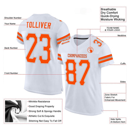 Custom White Orange Gray Mesh Authentic Football Jersey, Team Jerseys Football, Custom Football Jersey