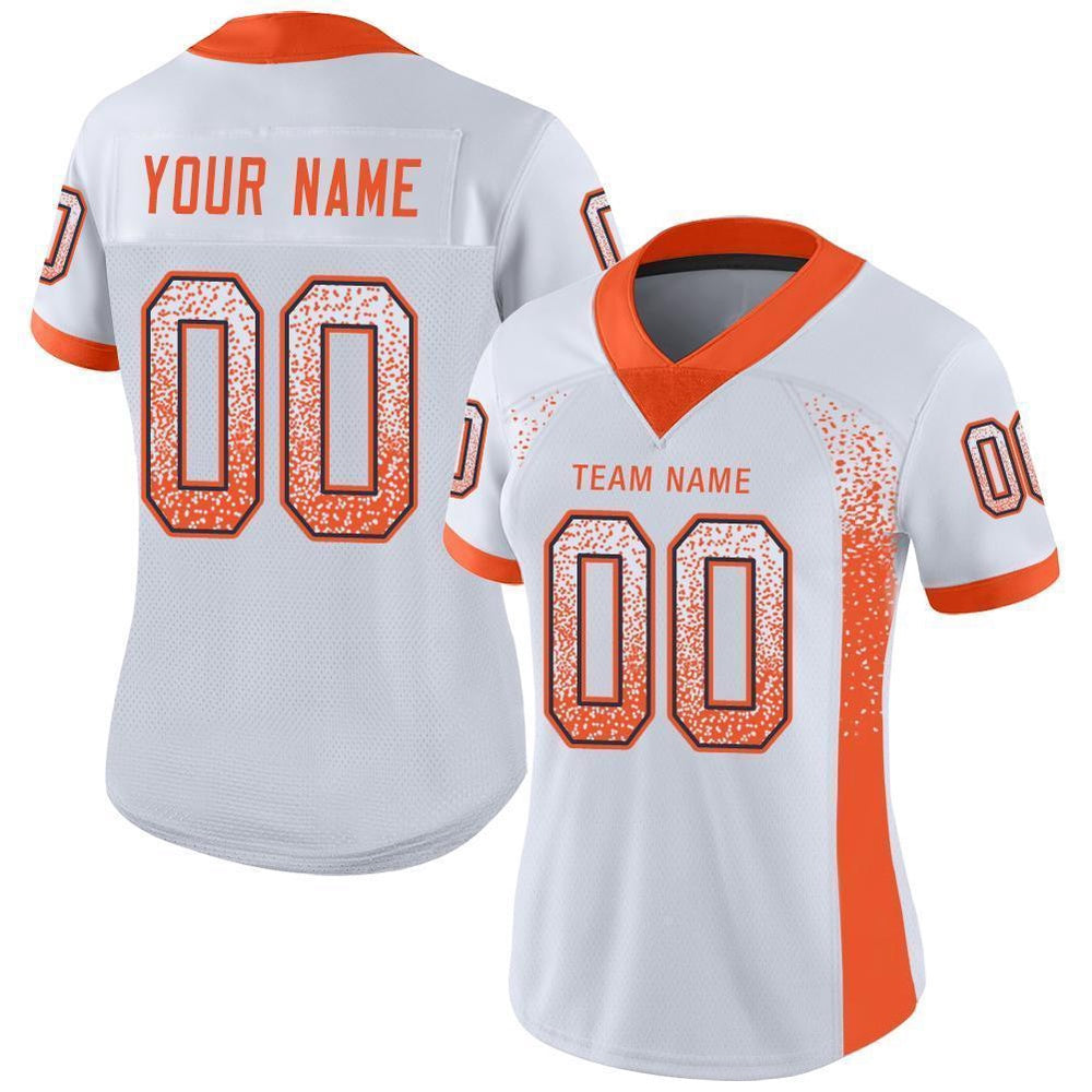 Custom White Orange Navy Mesh Drift Fashion Football Jersey, Team Jerseys Football, Custom Football Jersey