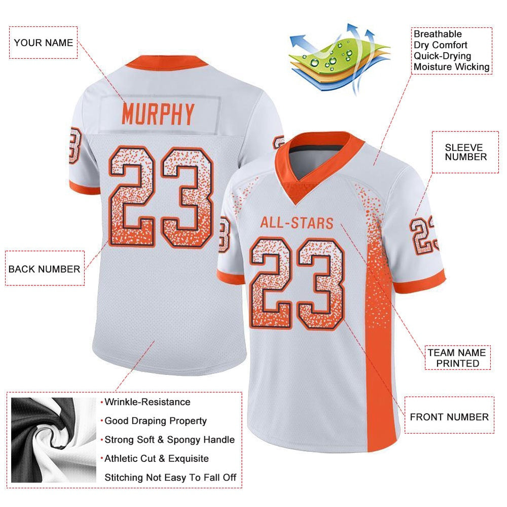 Custom White Orange Navy Mesh Drift Fashion Football Jersey, Team Jerseys Football, Custom Football Jersey