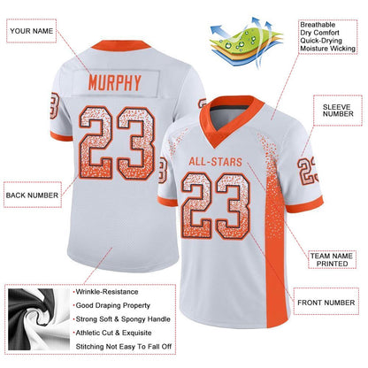 Custom White Orange Navy Mesh Drift Fashion Football Jersey, Team Jerseys Football, Custom Football Jersey