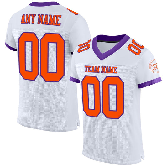 Custom White Orange Purple Mesh Authentic Football Jersey, Team Jerseys Football, Custom Football Jersey