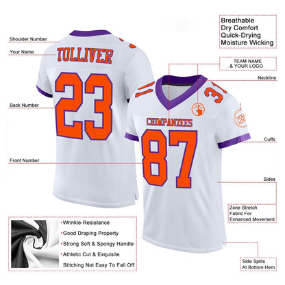 Custom White Orange Purple Mesh Authentic Football Jersey, Team Jerseys Football, Custom Football Jersey