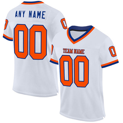Custom White Orange Royal Mesh Authentic Throwback Football Jersey, Team Jerseys Football, Custom Football Jersey