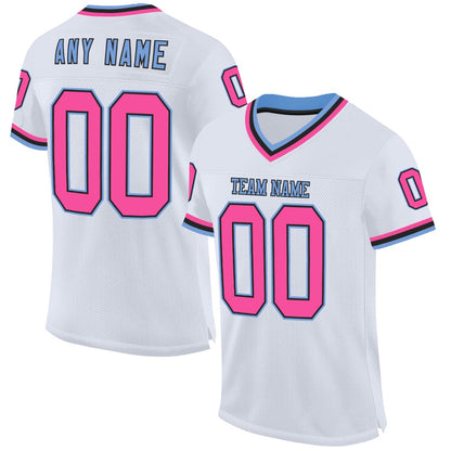 Custom White Pink Black Light Blue Mesh Authentic Throwback Football Jersey, Team Jerseys Football, Custom Football Jersey