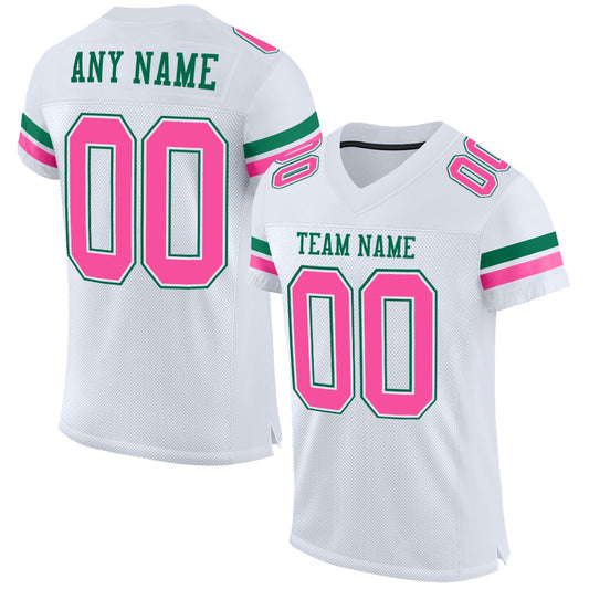 Custom White Pink Kelly Green Mesh Authentic Football Jersey, Team Jerseys Football, Custom Football Jersey