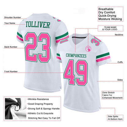 Custom White Pink Kelly Green Mesh Authentic Football Jersey, Team Jerseys Football, Custom Football Jersey