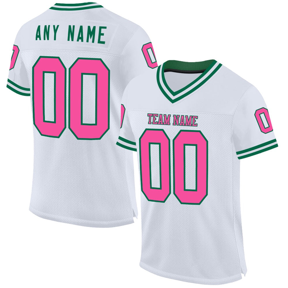 Custom White Pink Kelly Green Mesh Authentic Throwback Football Jersey, Team Jerseys Football, Custom Football Jersey
