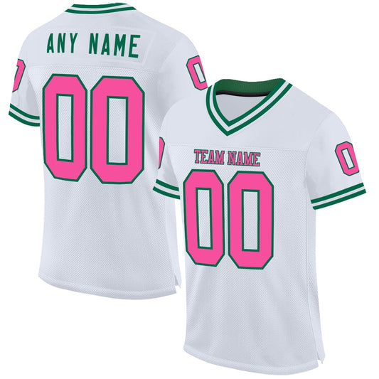 Custom White Pink Kelly Green Mesh Authentic Throwback Football Jersey, Team Jerseys Football, Custom Football Jersey