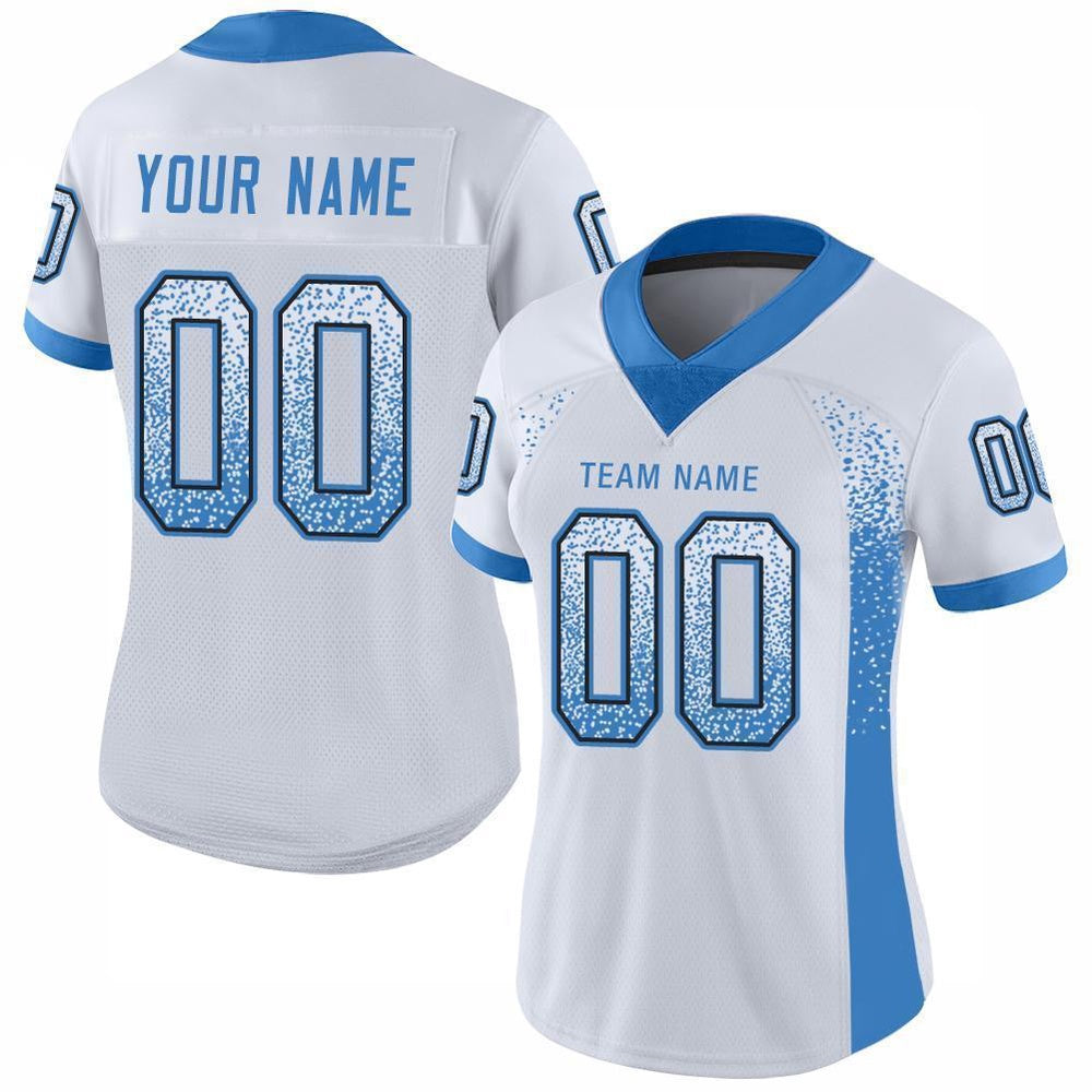 Custom White Powder Blue Black Mesh Drift Fashion Football Jersey, Team Jerseys Football, Custom Football Jersey