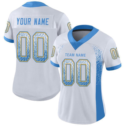 Custom White Powder Blue Gold Mesh Drift Fashion Football Jersey, Team Jerseys Football, Custom Football Jersey