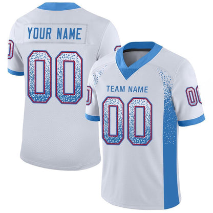 Custom White Powder Blue Red Mesh Drift Fashion Football Jersey, Team Jerseys Football, Custom Football Jersey