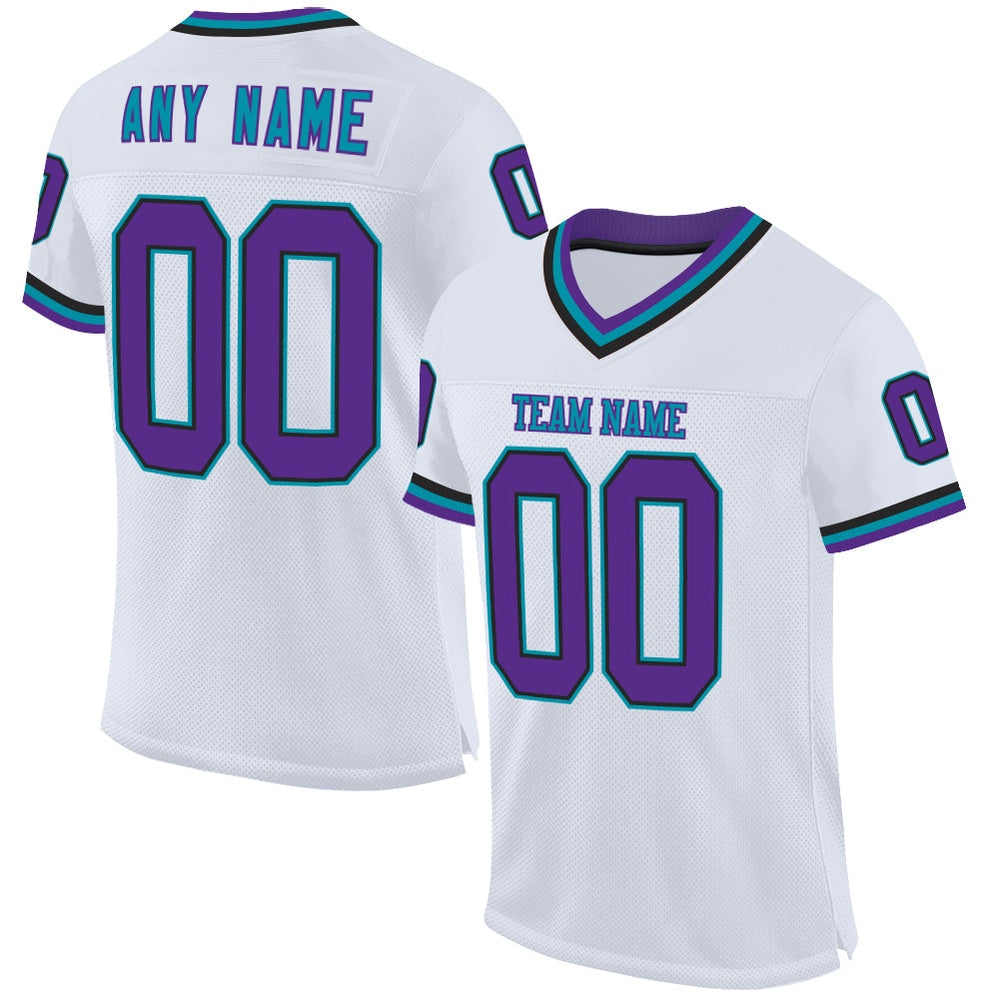 Custom White Purple Black Teal Mesh Authentic Throwback Football Jersey, Team Jerseys Football, Custom Football Jersey