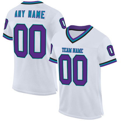 Custom White Purple Black Teal Mesh Authentic Throwback Football Jersey, Team Jerseys Football, Custom Football Jersey