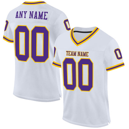 Custom White Purple Gold Mesh Authentic Throwback Football Jersey, Team Jerseys Football, Custom Football Jersey