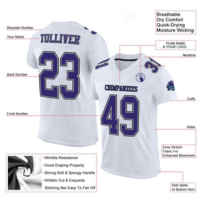Custom White Purple Gray Black Mesh Authentic Football Jersey, Team Jerseys Football, Custom Football Jersey