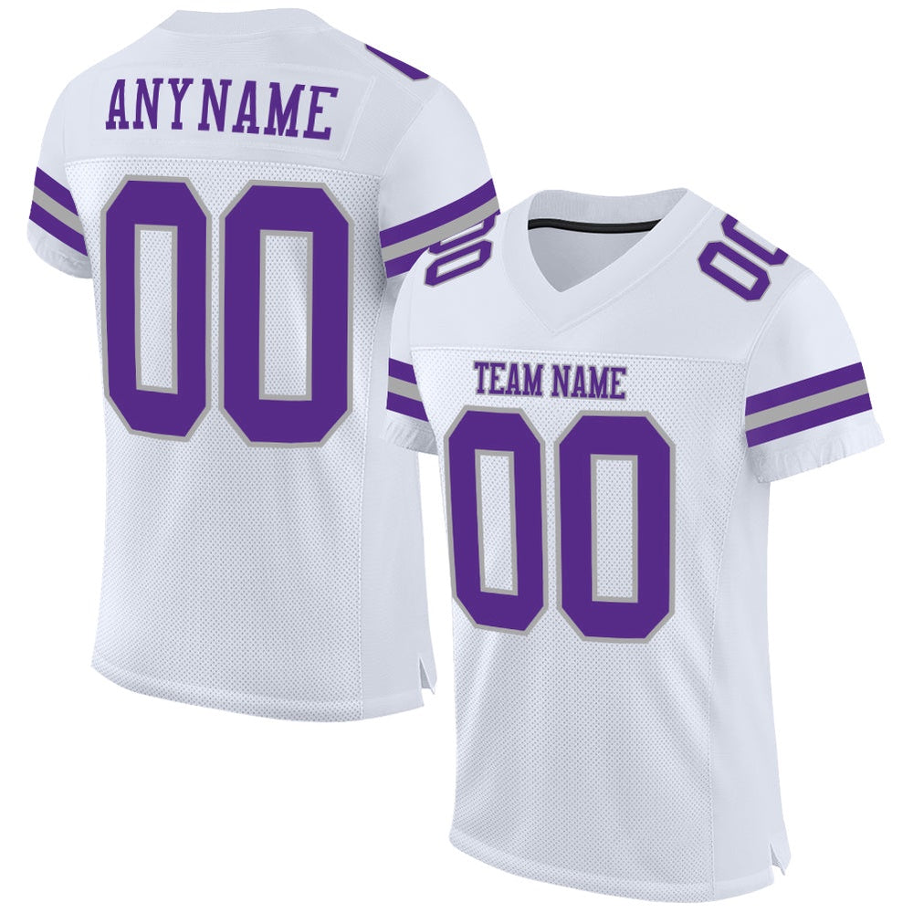 Custom White Purple Gray Mesh Authentic Football Jersey, Team Jerseys Football, Custom Football Jersey