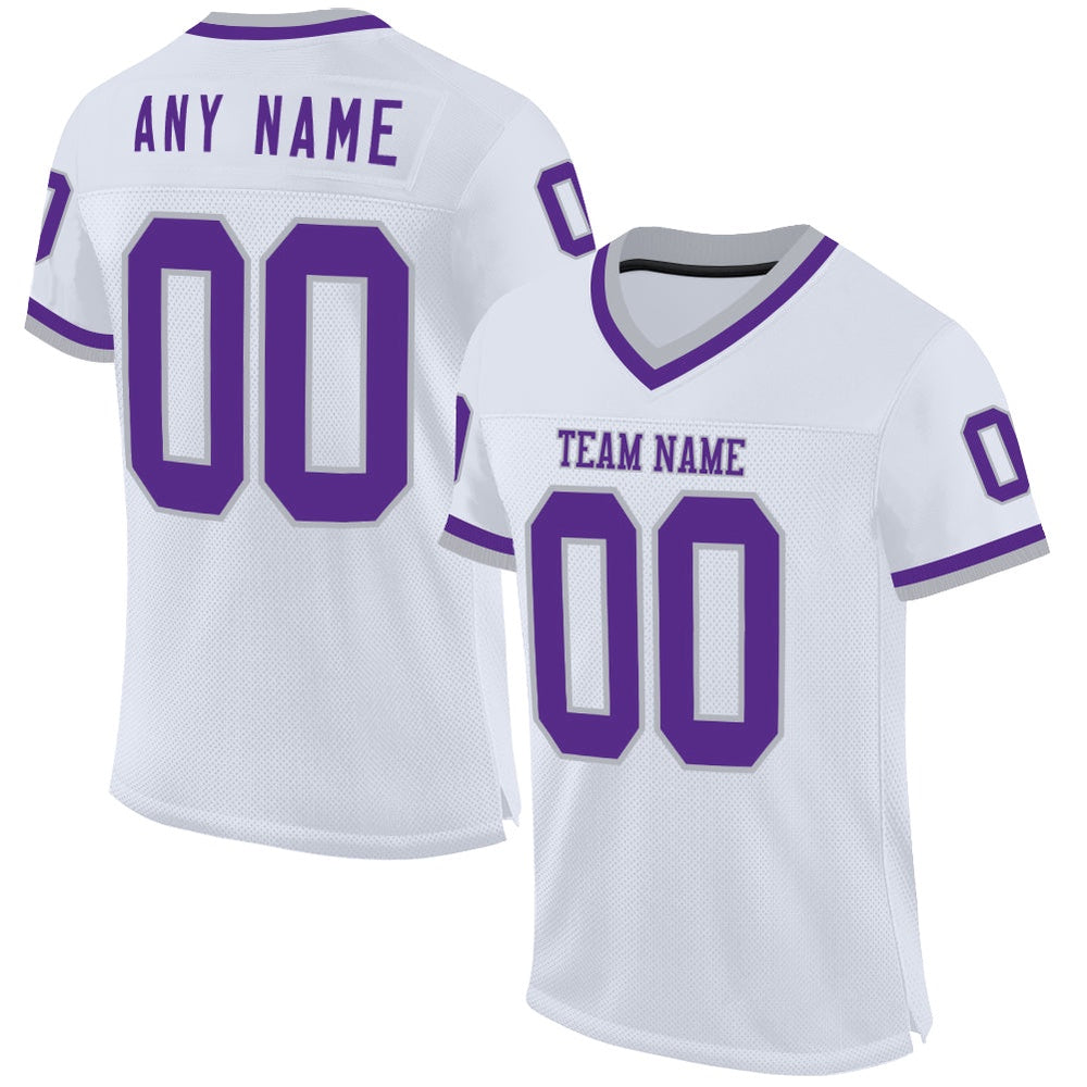 Custom White Purple Gray Mesh Authentic Throwback Football Jersey, Team Jerseys Football, Custom Football Jersey