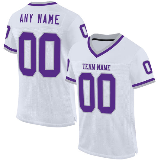 Custom White Purple Gray Mesh Authentic Throwback Football Jersey, Team Jerseys Football, Custom Football Jersey