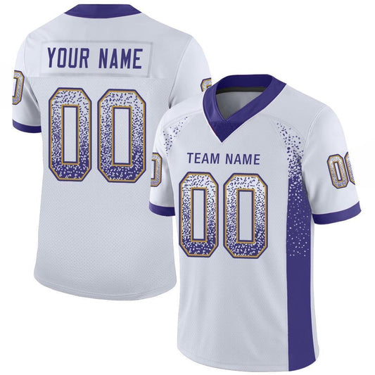 Custom White Purple Old Gold Mesh Drift Fashion Football Jersey, Team Jerseys Football, Custom Football Jersey