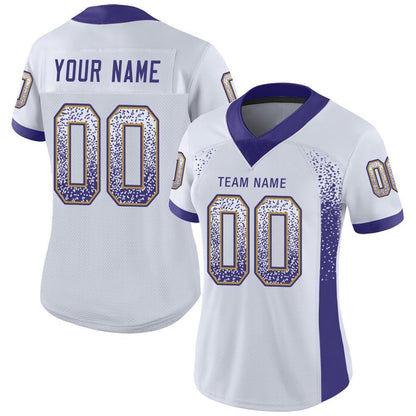 Custom White Purple Old Gold Mesh Drift Fashion Football Jersey, Team Jerseys Football, Custom Football Jersey
