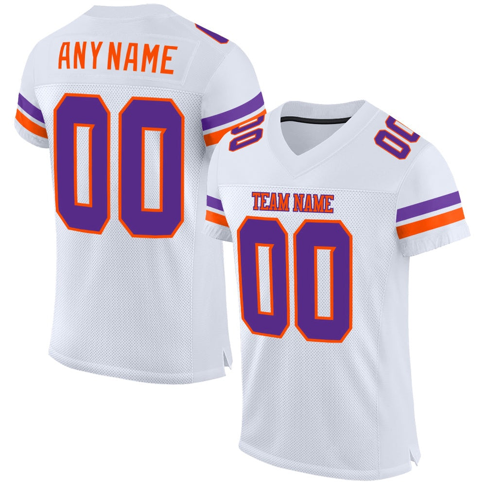 Custom White Purple Orange Mesh Authentic Football Jersey, Team Jerseys Football, Custom Football Jersey