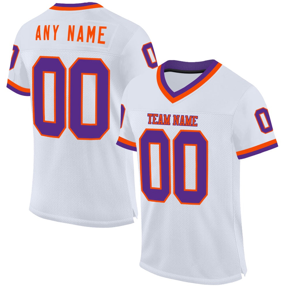Custom White Purple Orange Mesh Authentic Throwback Football Jersey, Team Jerseys Football, Custom Football Jersey
