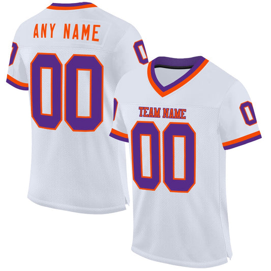 Custom White Purple Orange Mesh Authentic Throwback Football Jersey, Team Jerseys Football, Custom Football Jersey