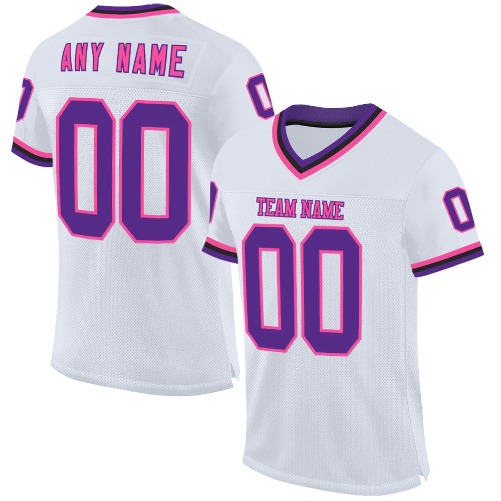 Custom White Purple Pink Black Mesh Authentic Throwback Football Jersey, Team Jerseys Football, Custom Football Jersey