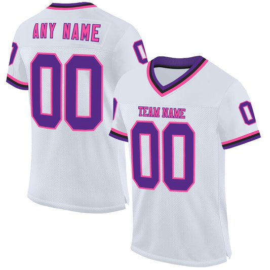Custom White Purple Pink Black Mesh Authentic Throwback Football Jersey, Team Jerseys Football, Custom Football Jersey