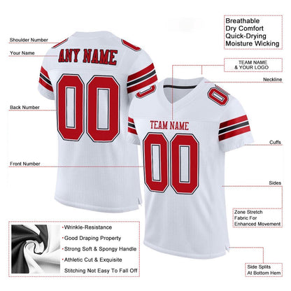 Custom White Red Black Mesh Authentic Football Jersey, Team Jerseys Football, Custom Football Jersey