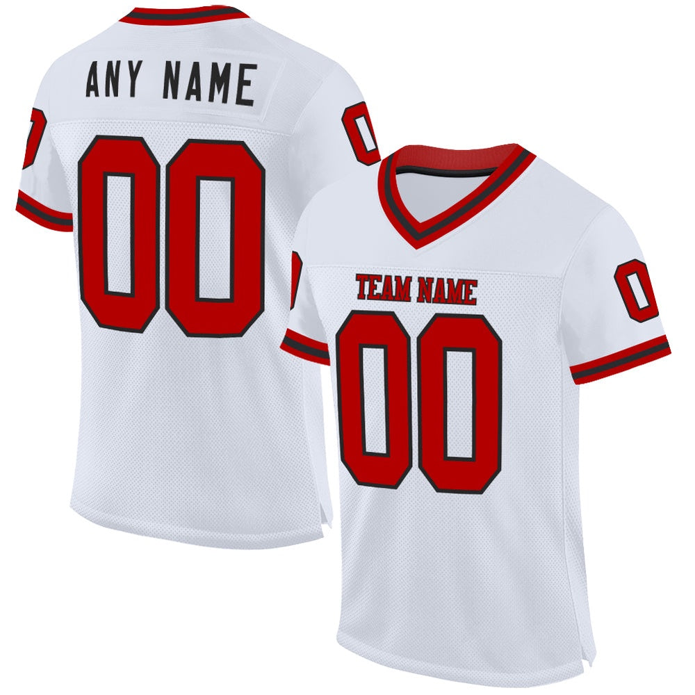 Custom White Red Black Mesh Authentic Throwback Football Jersey, Team Jerseys Football, Custom Football Jersey