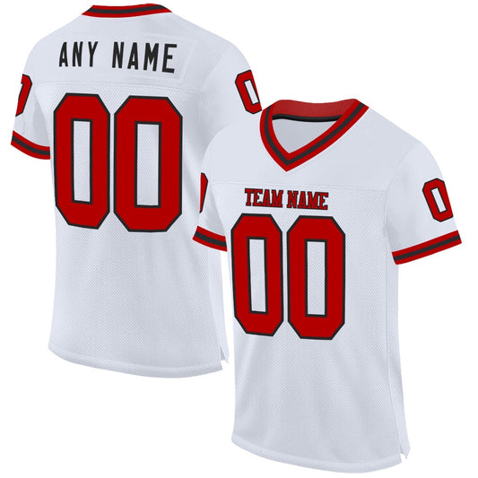 Custom White Red Black Mesh Authentic Throwback Football Jersey, Team Jerseys Football, Custom Football Jersey