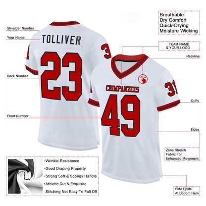 Custom White Red Black Mesh Authentic Throwback Football Jersey, Team Jerseys Football, Custom Football Jersey