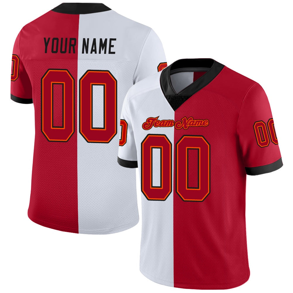 Custom White Red Black Mesh Split Fashion Football Jersey, Team Jerseys Football, Custom Football Jersey