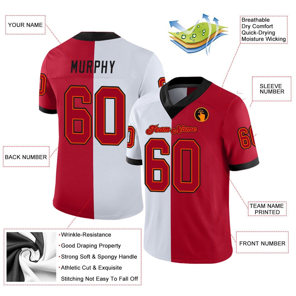 Custom White Red Black Mesh Split Fashion Football Jersey, Team Jerseys Football, Custom Football Jersey