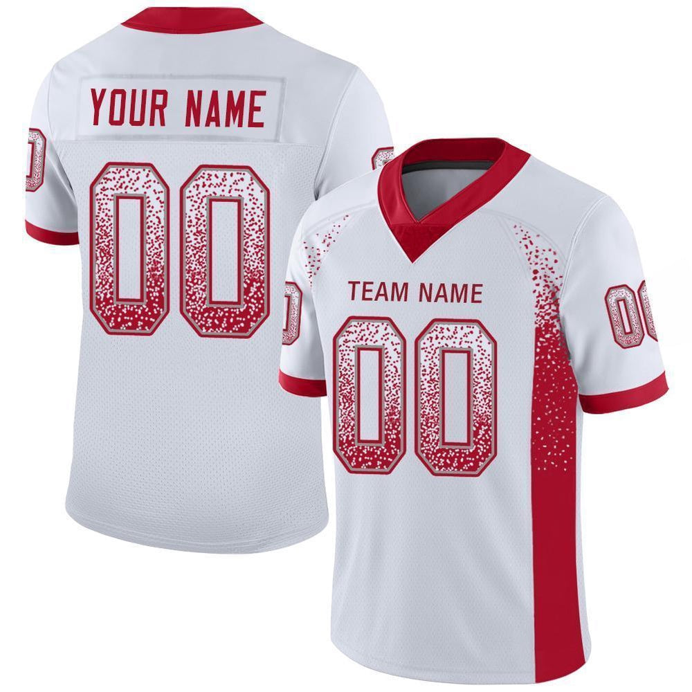 Custom White Red Gray Mesh Drift Fashion Football Jersey, Team Jerseys Football, Custom Football Jersey